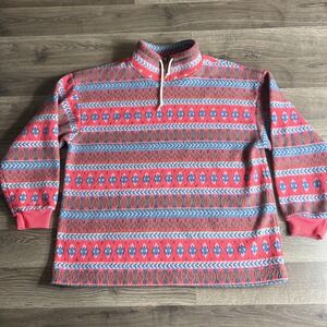 VTG Cheetah Aztec Pullover Sweater Mens Medium Rare Multicolor Geometric 90s Zip